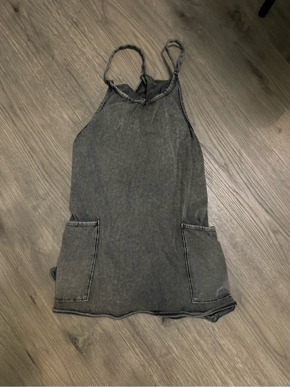 Washed Black Mini Dress with Front Pockets